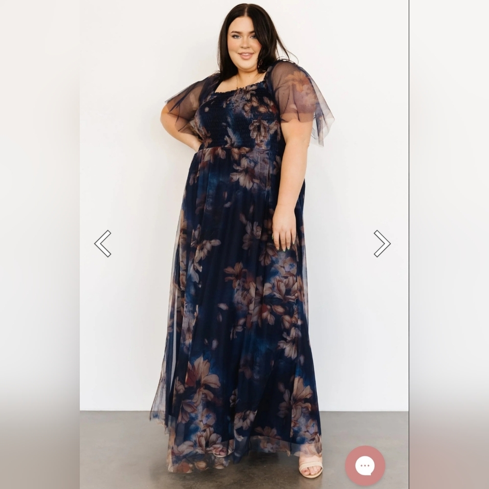 Baltic Born Navy Floral Maxi Dress with Brown Accents